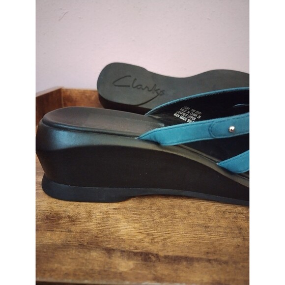 Clarks Teal Leather Block Heel Sandals Women's Size 10 - Picture 8 of 8